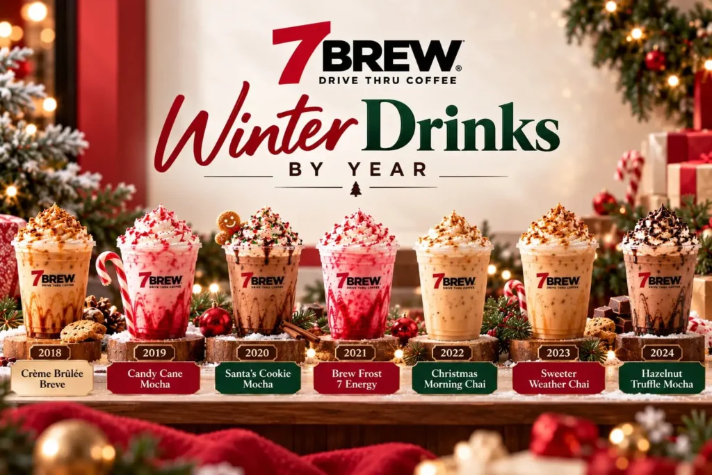 7 Brew Christmas Drinks 14 7 Brew winter drinks from 2024 and 2025 side by side