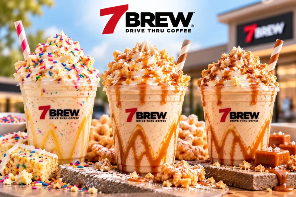7 Brew Birthday Cake, Funnel Cake and Salted Caramel shakes