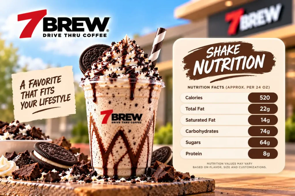 7 Brew shake beside a nutrition guide